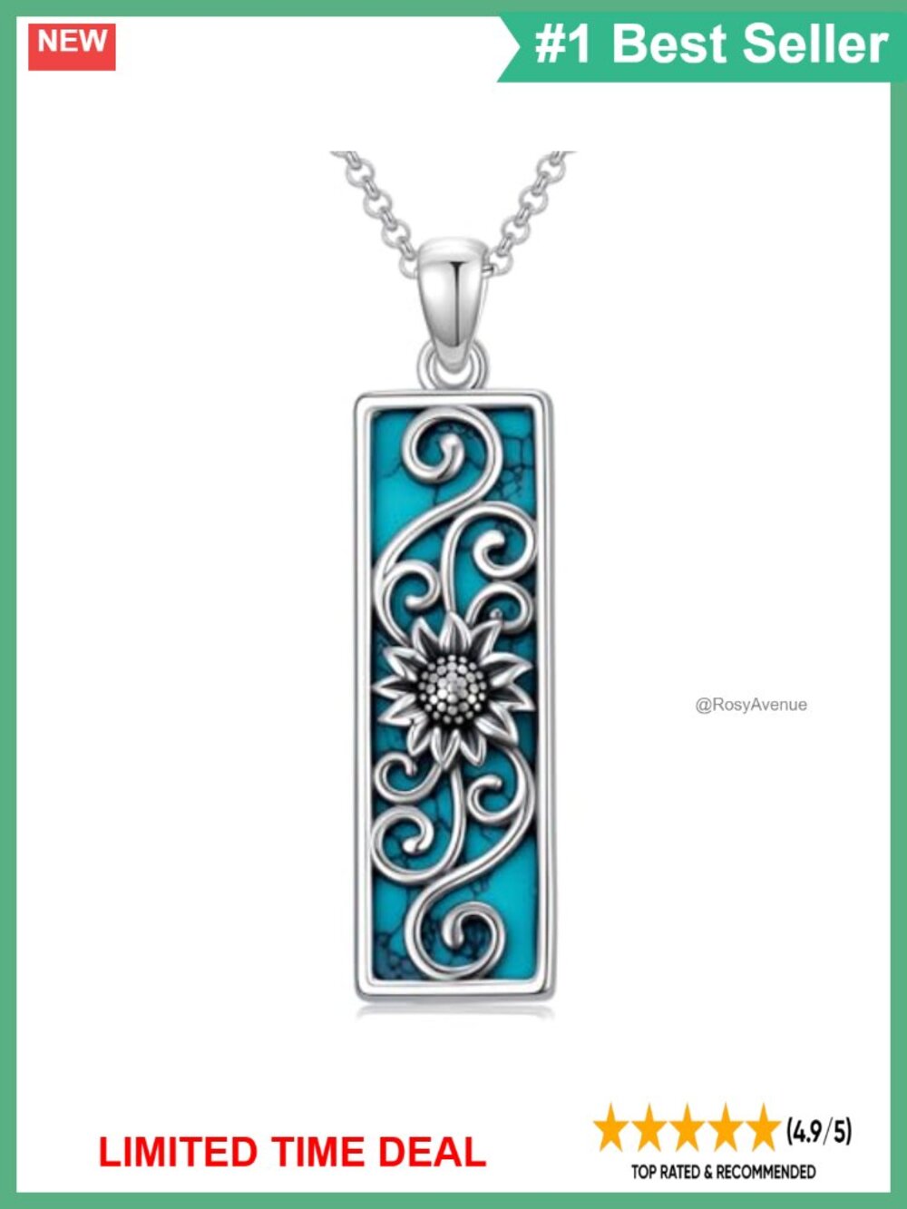 925 Sterling Silver Turquoise Sunflower Pendant Necklace